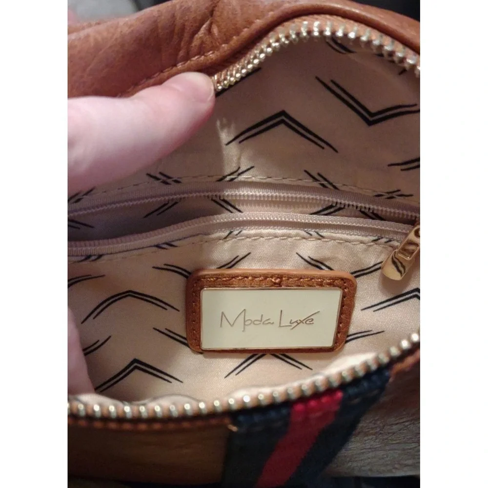 Moda Luxe Tan Vegan Leather Belt Bag Varsity Stripe Fanny Pack -NWOT